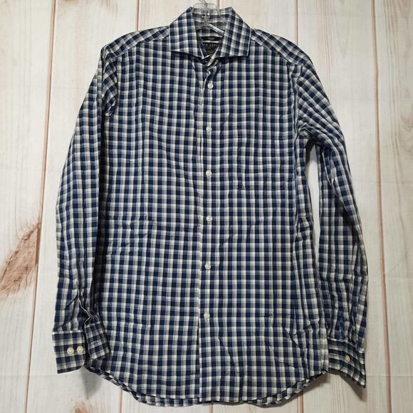 Pronto Uomo Shirt Mens Medium‎ 15 Black and Blue - Picture 1 of 7